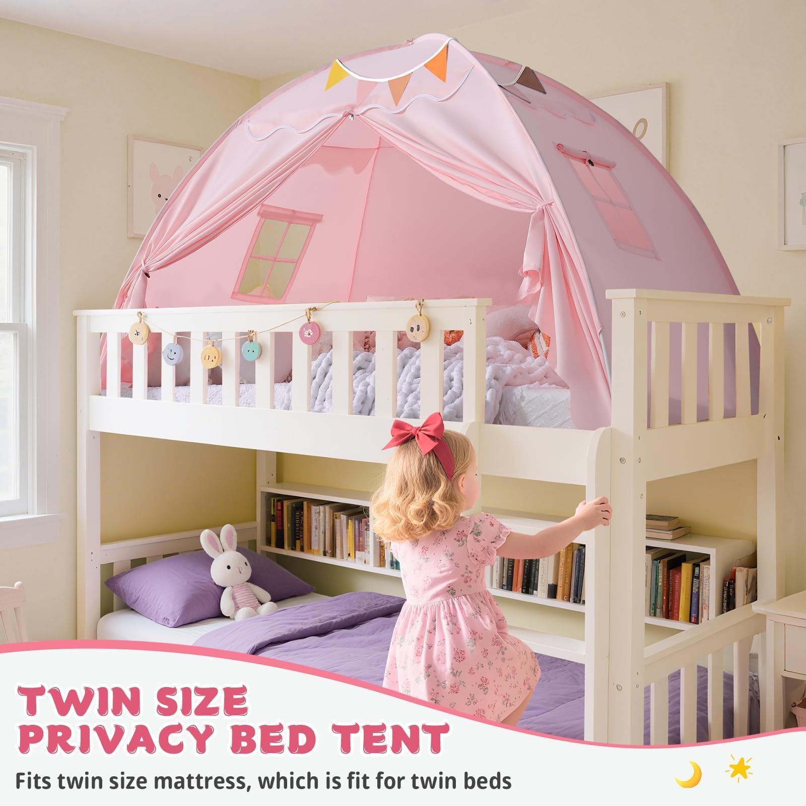Sumbababy tent entrance view on pink canopy for easy access to bed