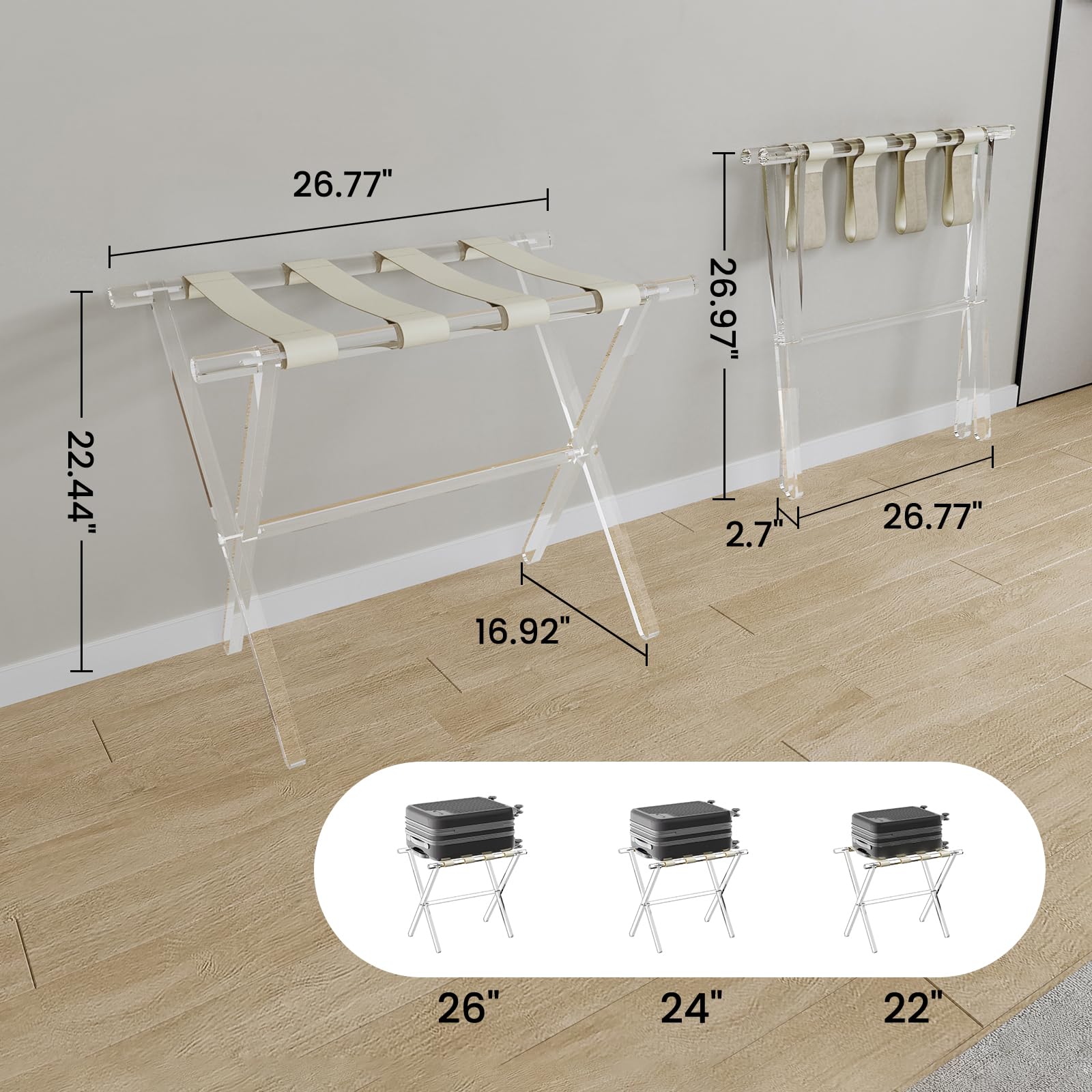 Sumerflos acrylic luggage rack beige color complements neutral interiors