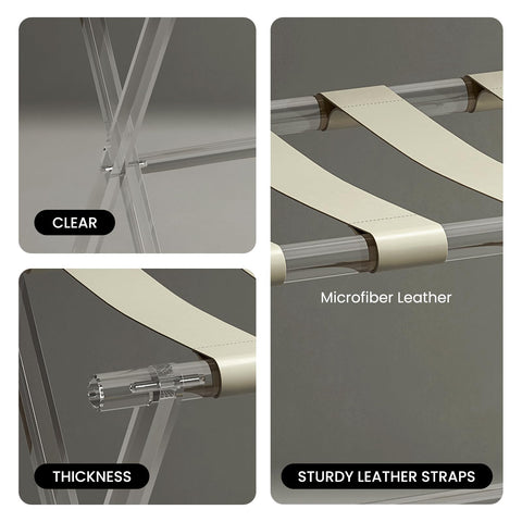 Sumerflos acrylic luggage rack in beige finish complements modern bedrooms.