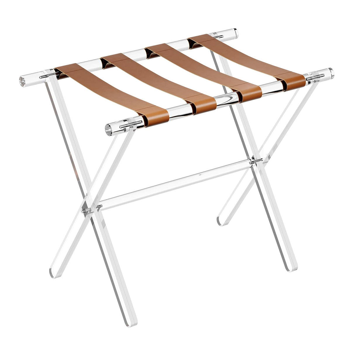 Sumerflos acrylic luggage rack with foldable design ideal for space-saving hotel rooms.