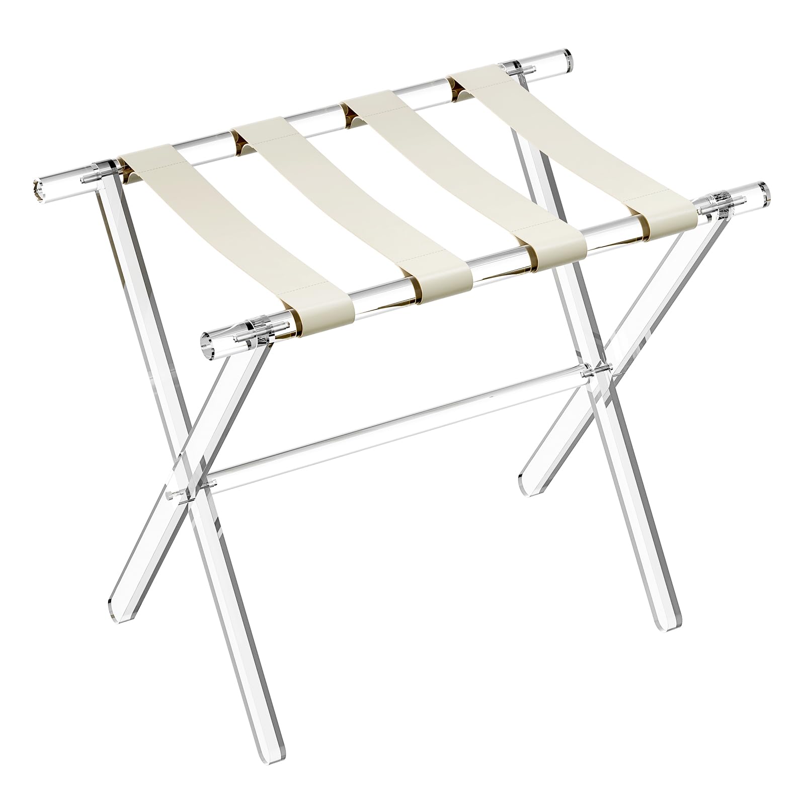 Sumerflos acrylic luggage rack folded for compact storage.