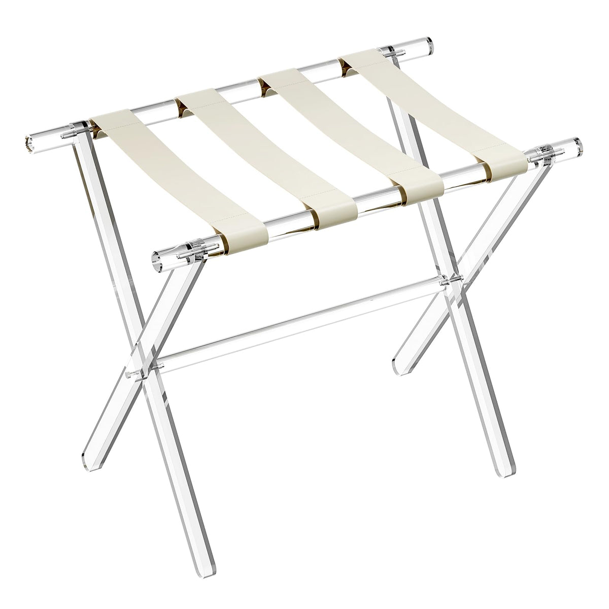 Sumerflos acrylic luggage rack folded for compact storage.