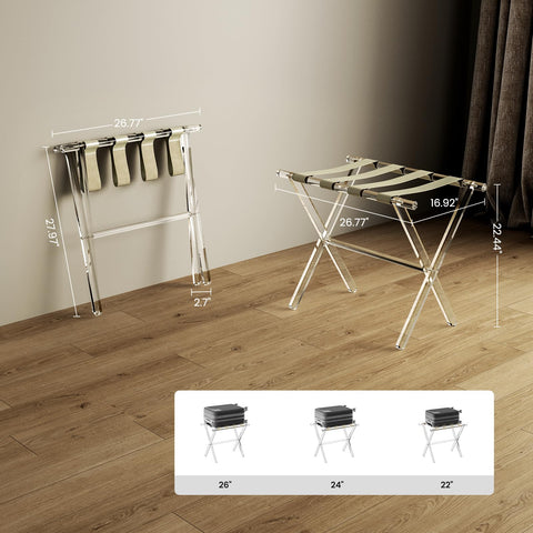 Sumerflos acrylic luggage rack supports luggage up to 100 pounds.