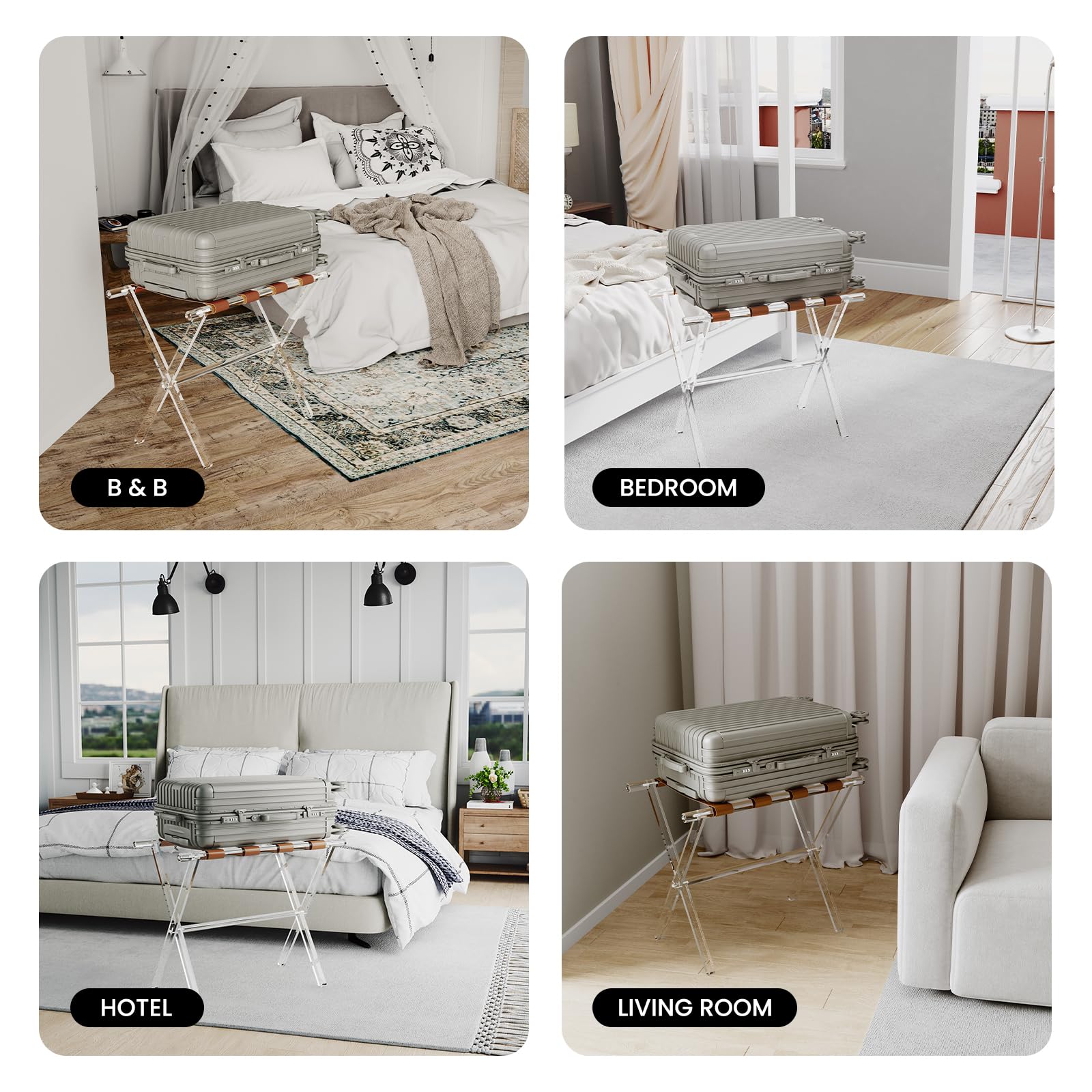 Sumerflos easy-assembly luggage rack with included instructions.