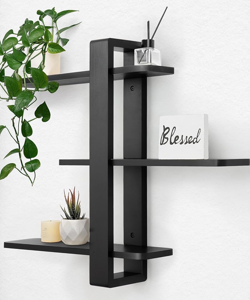 SUMGAR Black three-tier floating shelf for wall display and storage