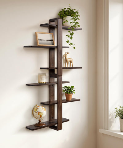 Three-tier display flexible for photos, plants, or accents.