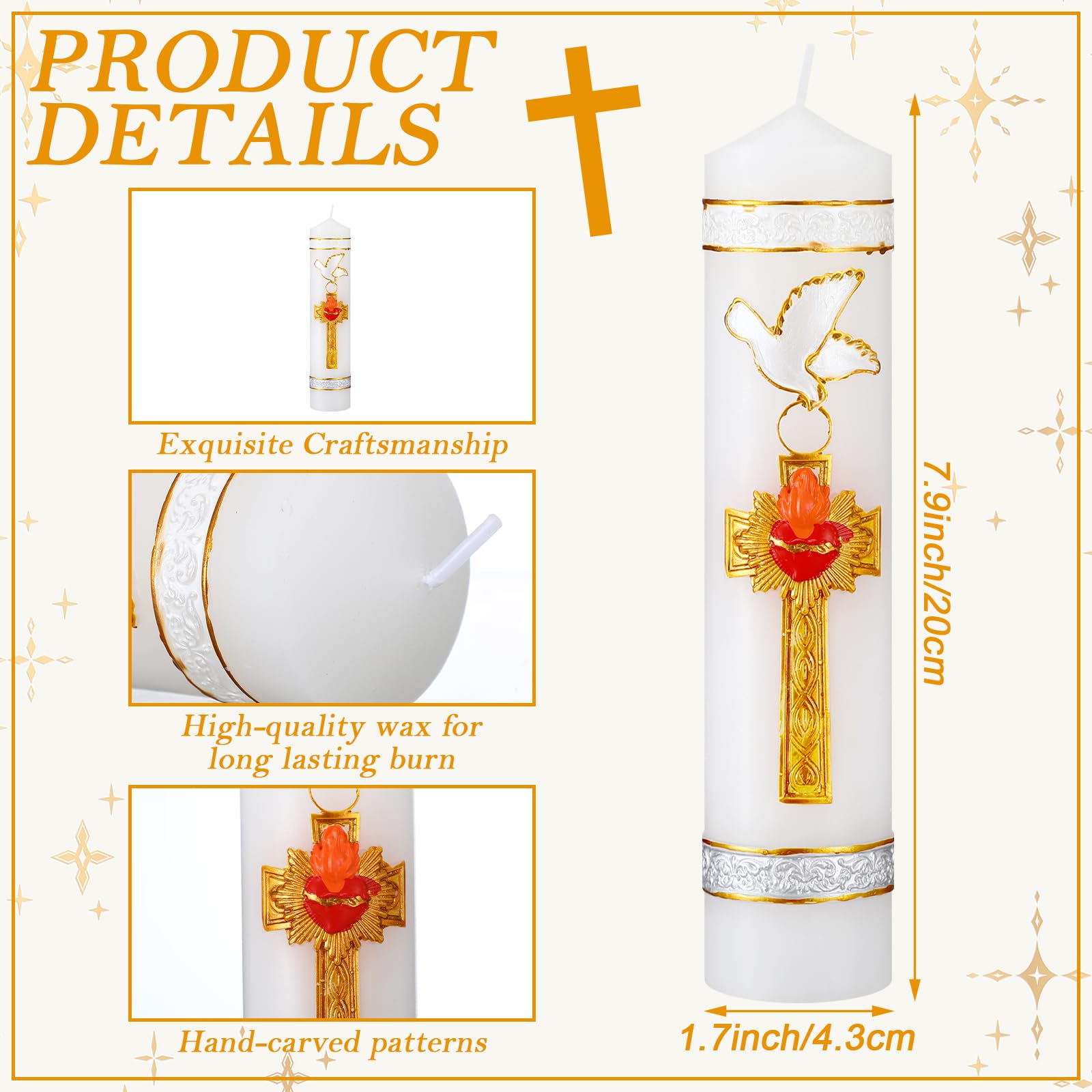 Sumind confirmation candle featuring dove and cross for Catholic rites