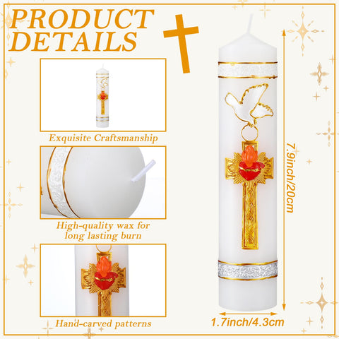 Sumind confirmation candle featuring dove and cross for Catholic rites