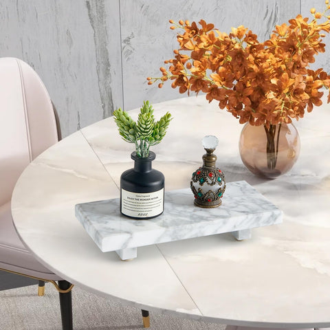 Sumlus compact marble tray fits small spaces at 8.6 by 4 inches.