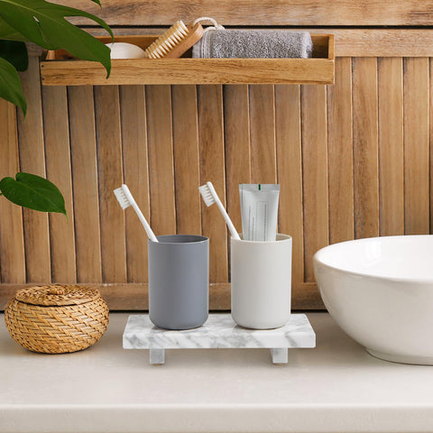 Sumlus marble tray with non-slip pads protecting countertops.