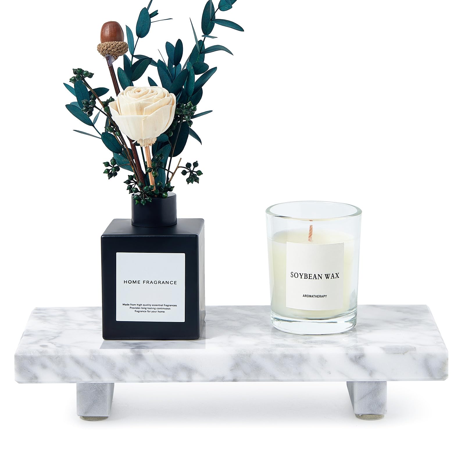 Sumlus natural marble tray pedestal on vanity display for elegant organization.