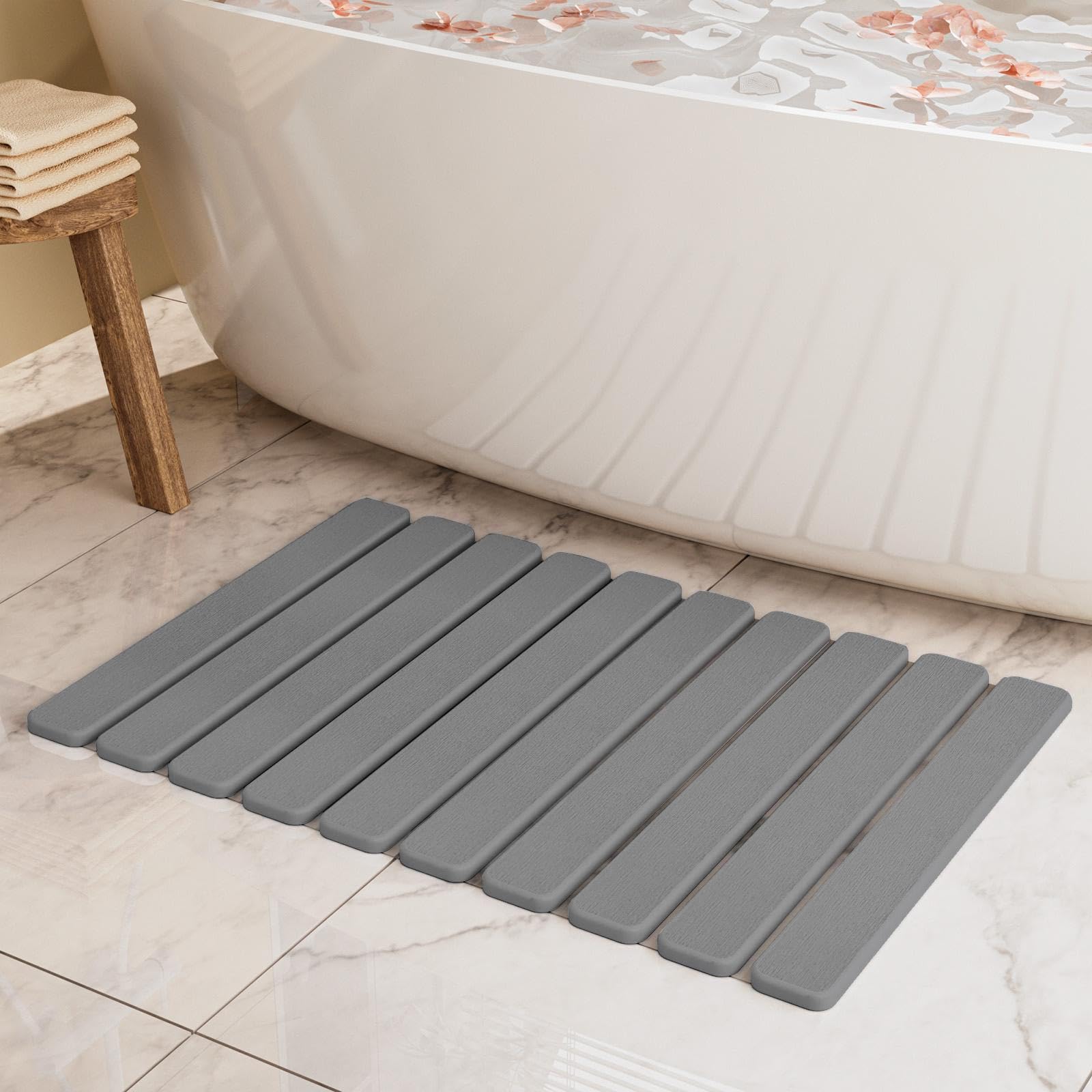 Summer&Kiss foldable stone bath mat with quick-dry surface for dry feet.