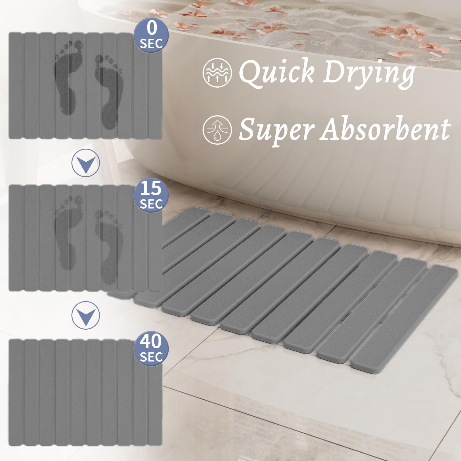 Summer&Kiss stone bath mat showing anti-slip backing for secure placement.