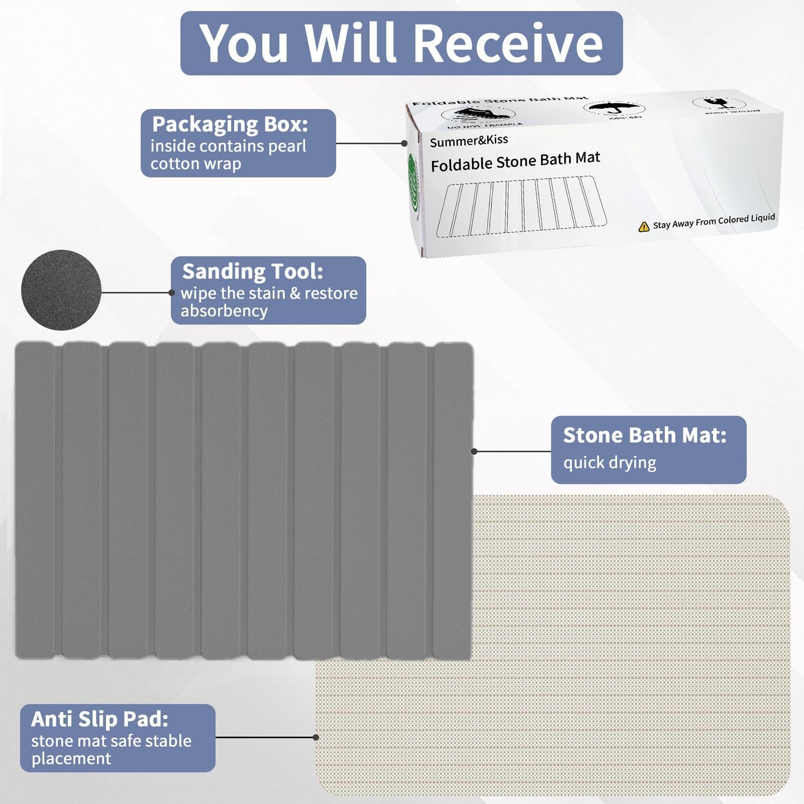 Easy cleaning tips for maintenance of the Summer&Kiss stone mat.