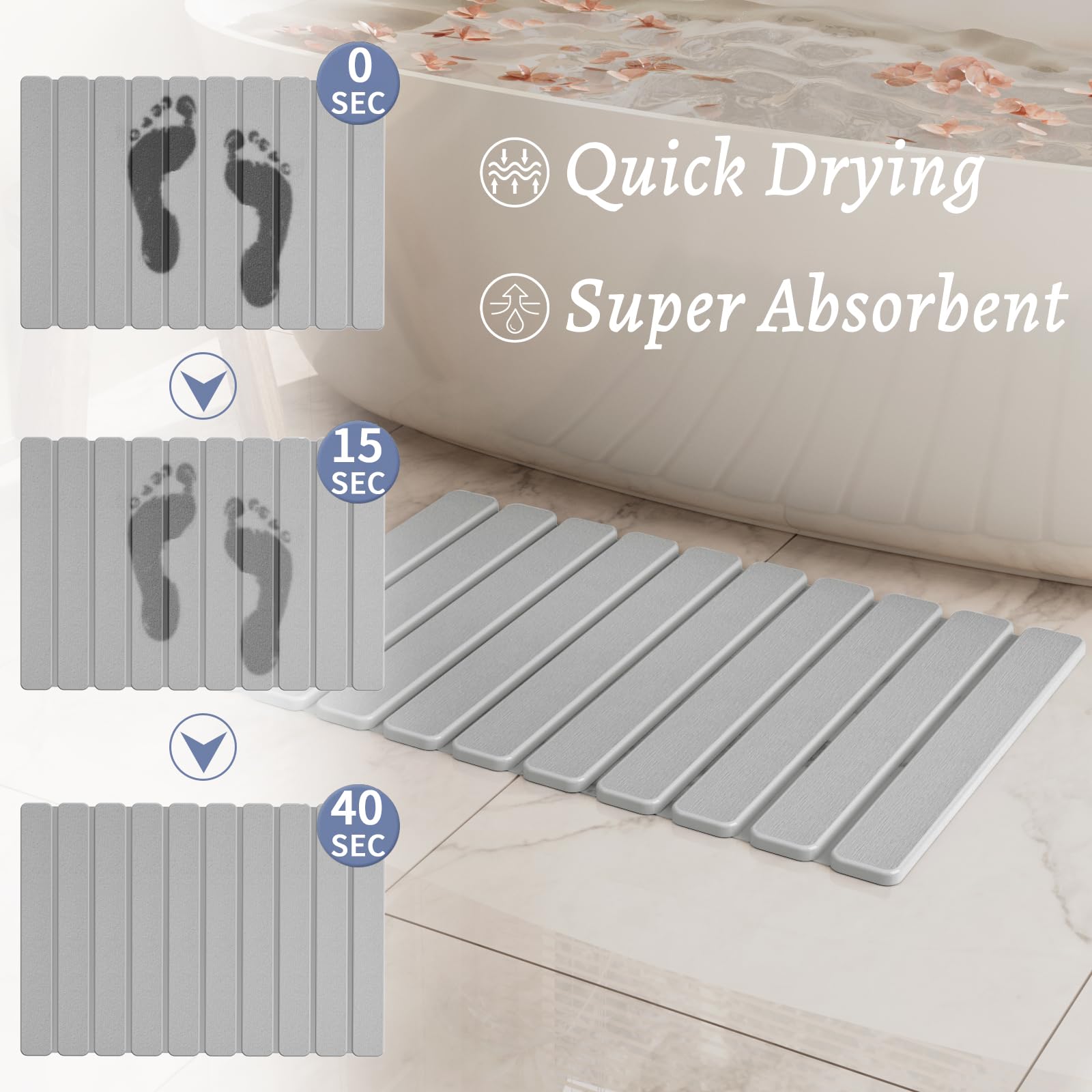 Summer&Kiss anti-slip stone bath mat with textured surface for secure footing.