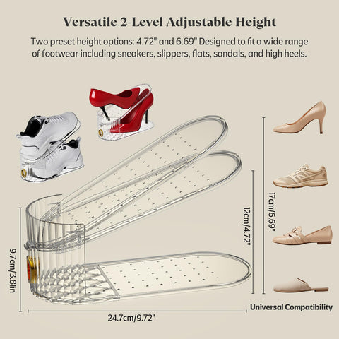 SummerVines adjustable-height shoe slots fitting various footwear heights.