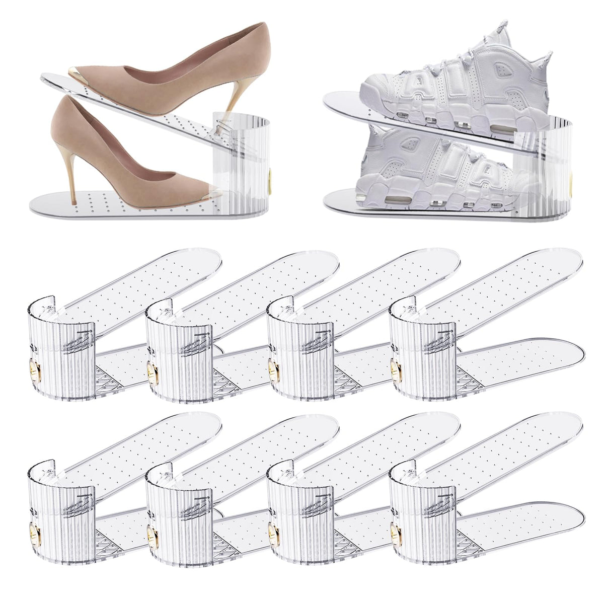 SummerVines Clear 10-pack shoe slot organizer neatly displaying visible, space-saving design.