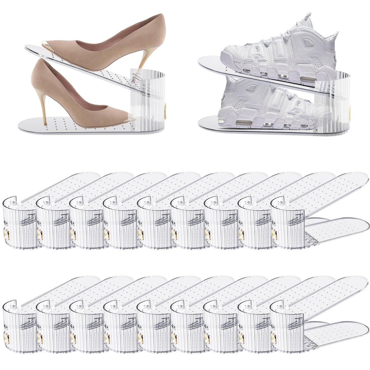 SummerVines Clear 20-Pack Shoe Slot Organizer stack keeps shoes neatly aligned.