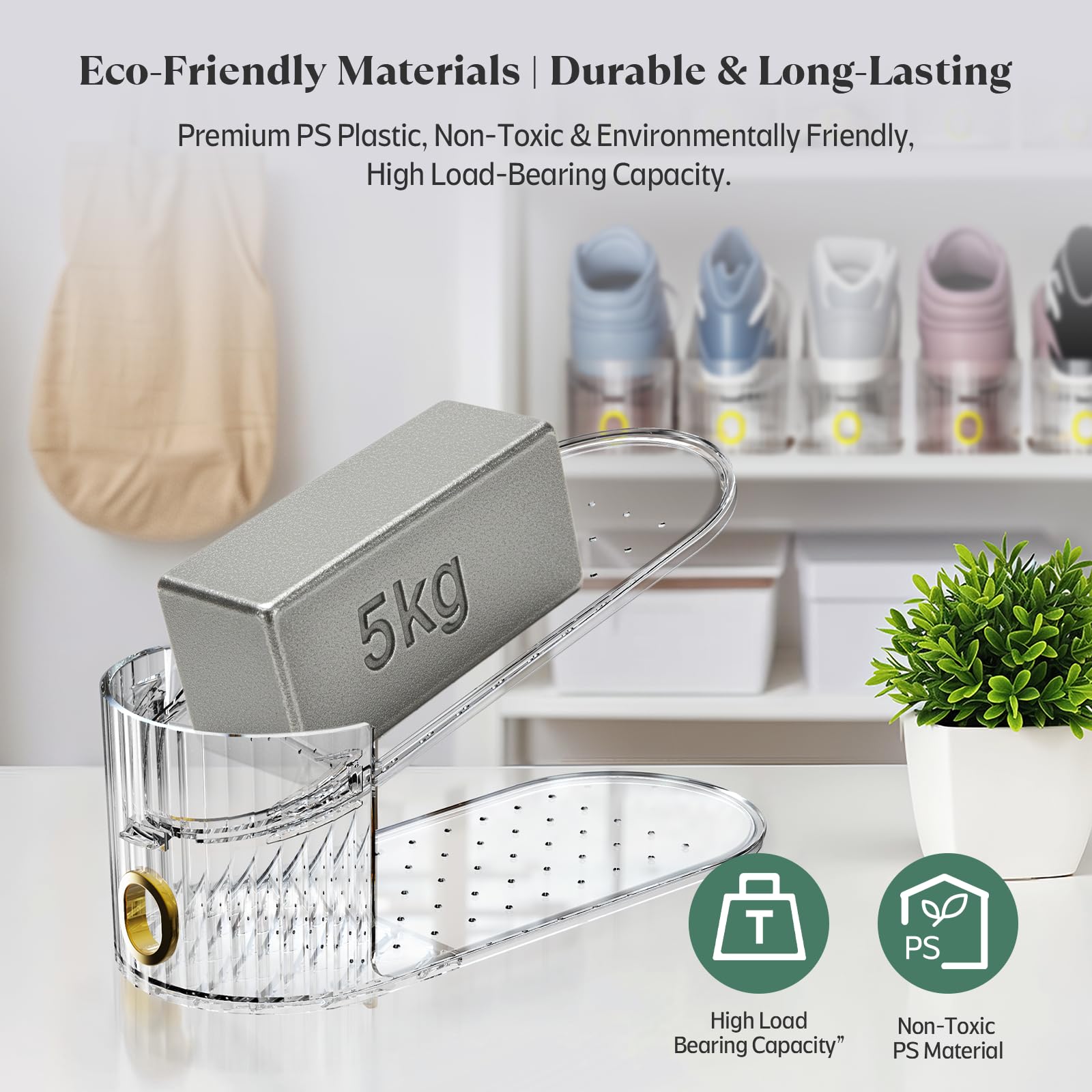SummerVines Clear 20-Pack Shoe Slot Organizer double-deck design doubles storage space.