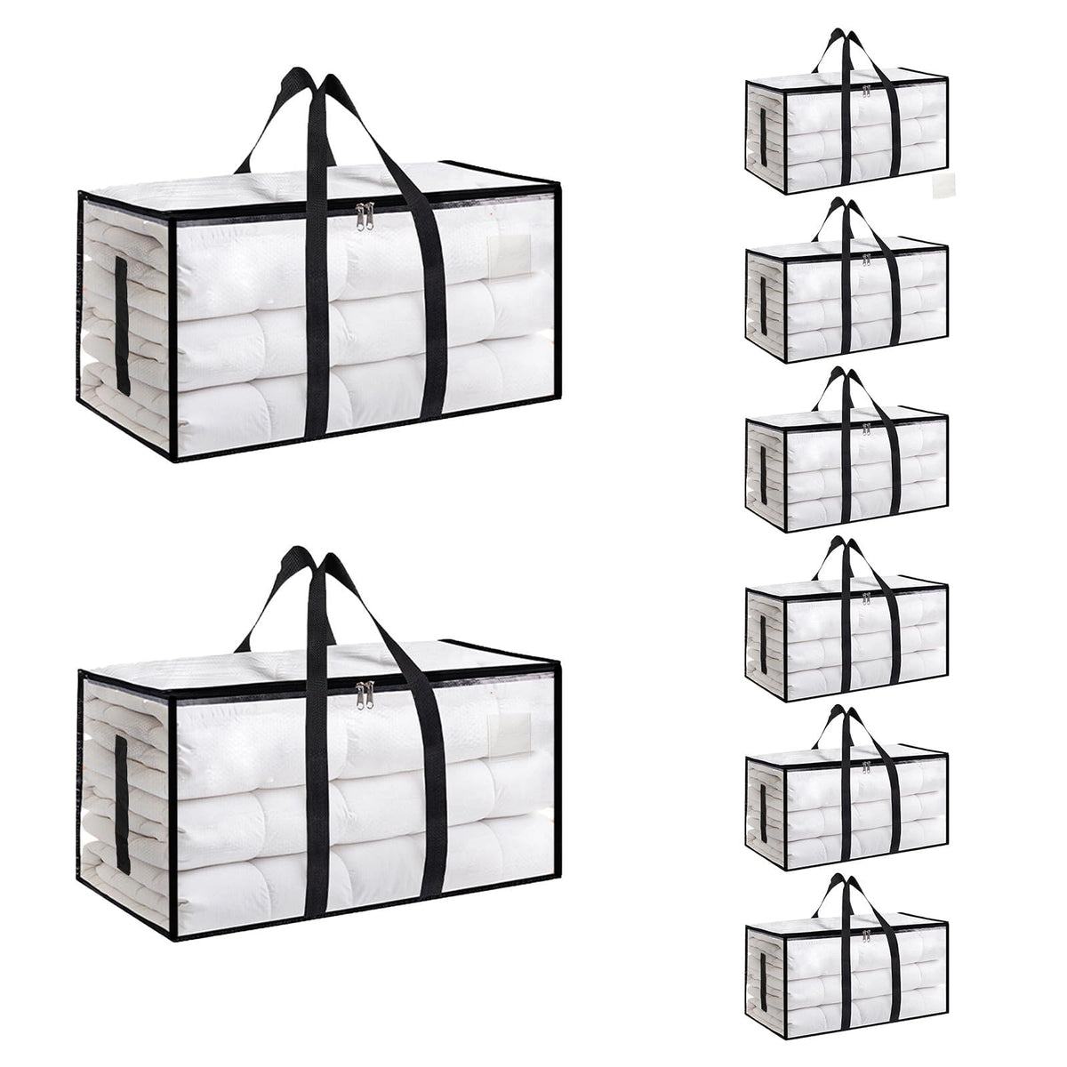 SummitFlare 8-pack heavy-duty bags folded under the bed for compact storage.