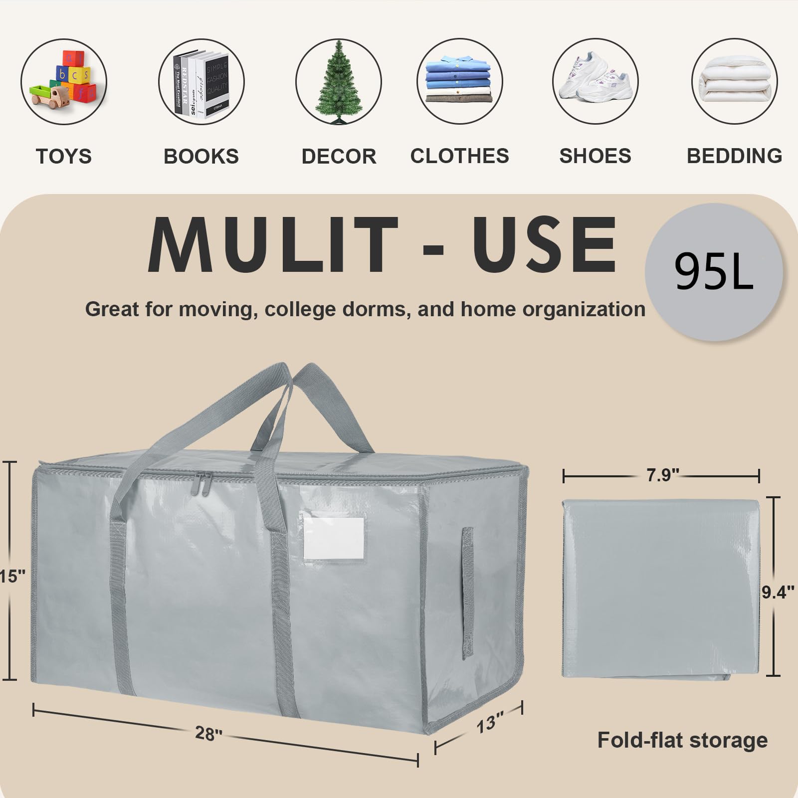 SummitFlare 95L jumbo bag opened shows ample capacity for dorm essentials.
