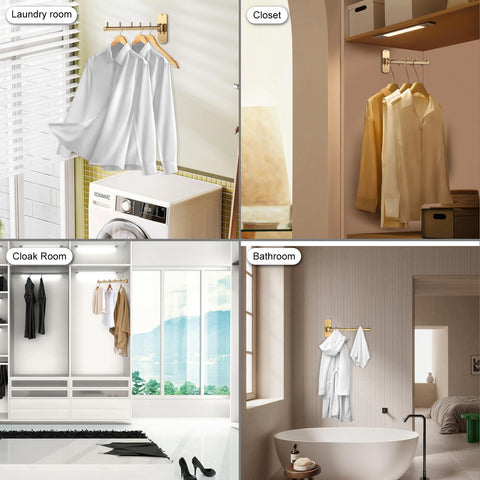 Sumnacon bathroom and laundry mounting solution keeps garments organized.
