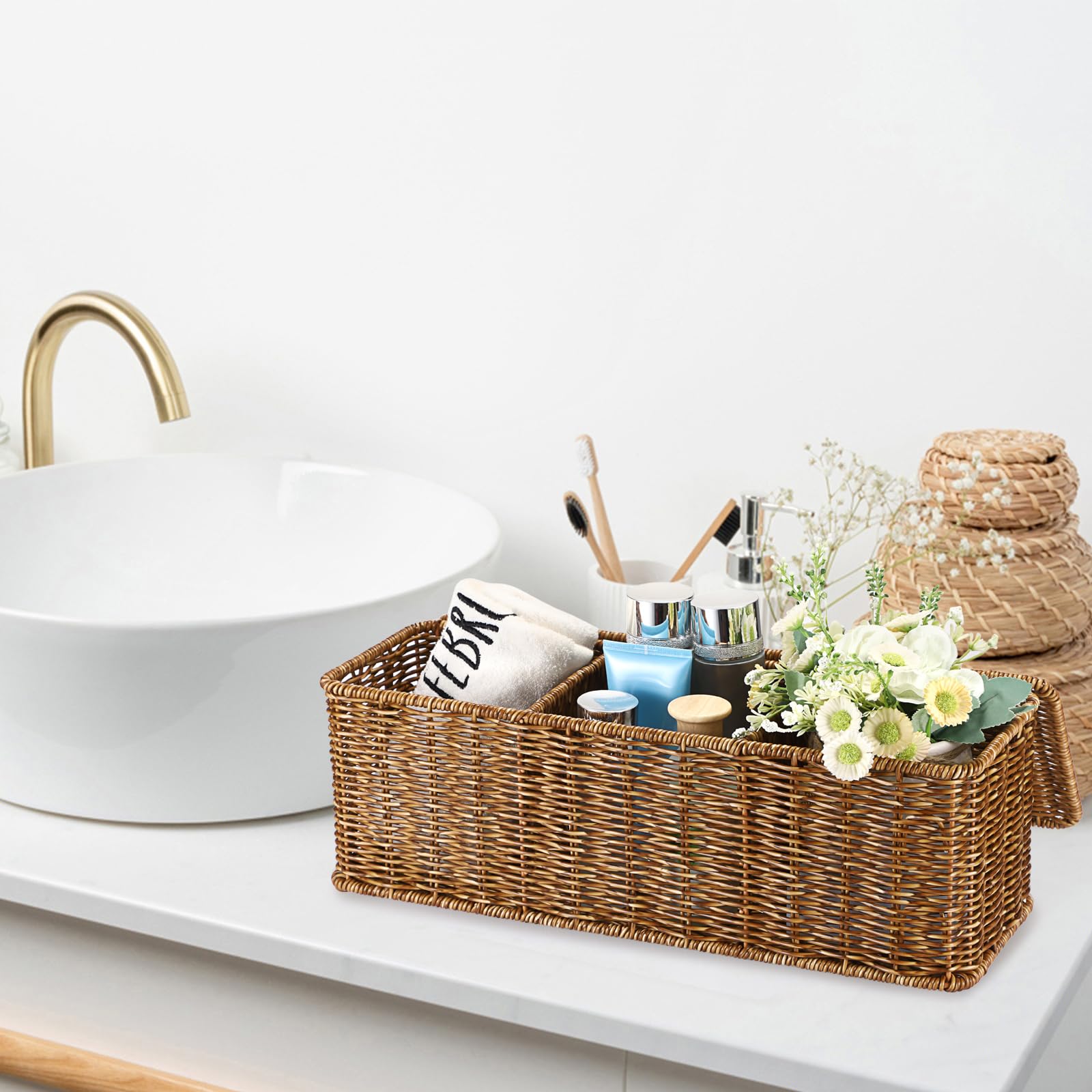 Sumnacon decorative storage basket blending with home decor.