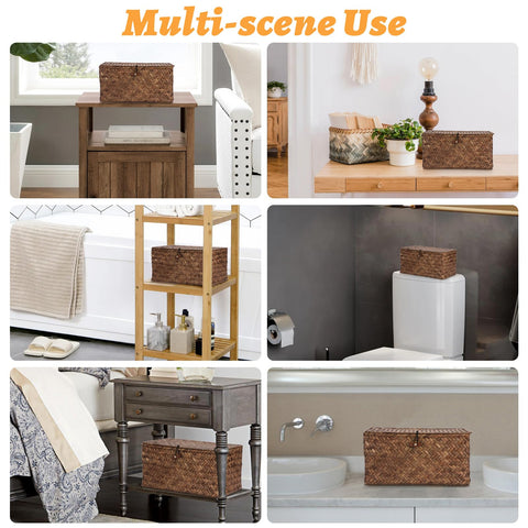 Sumnacon office storage basket seagrass helps desk organize essentials.