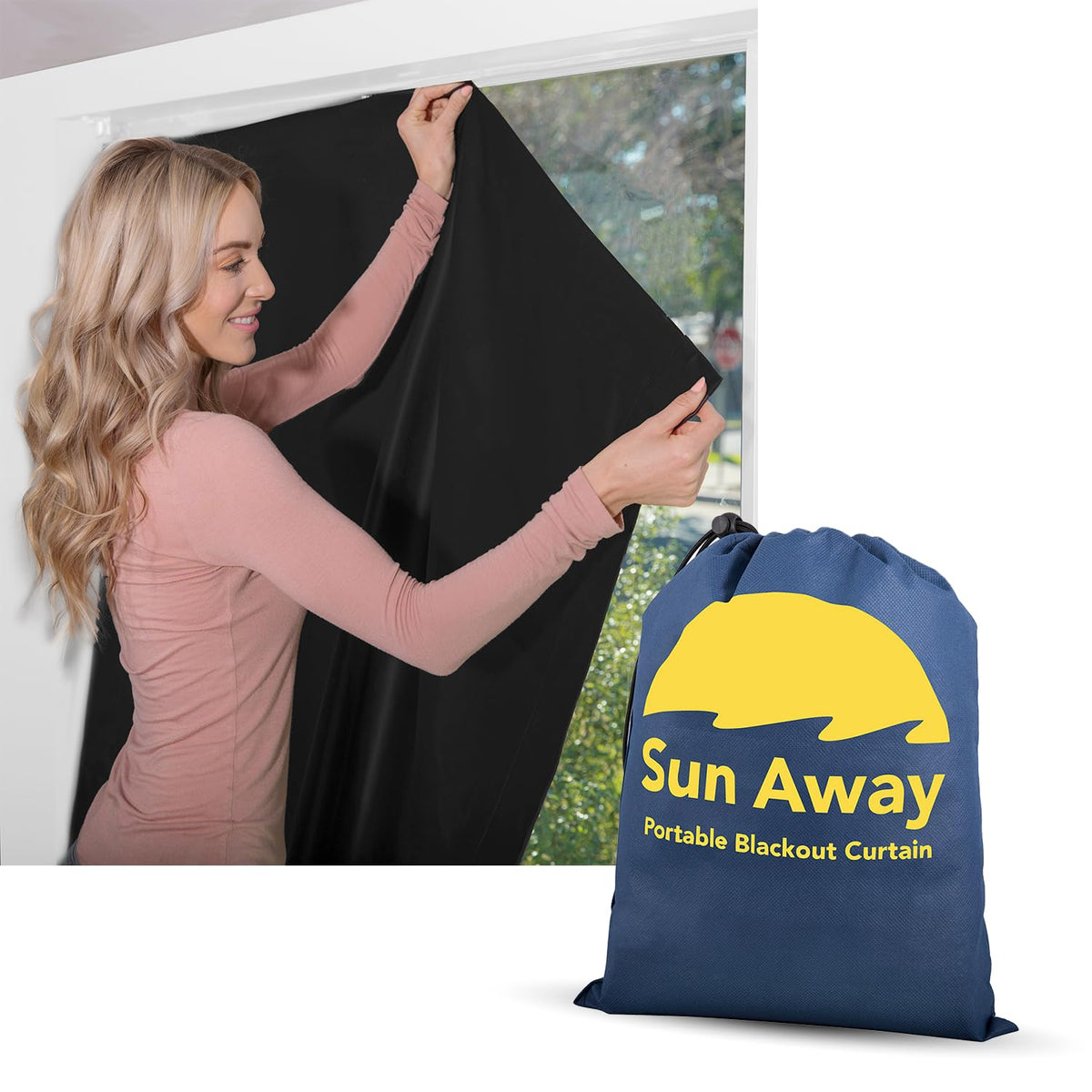 SUN AWAY portable blackout curtain with suction cups for easy setup