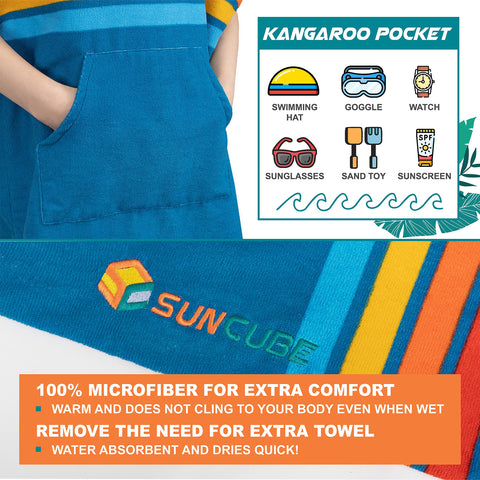SUN CUBE kids beach towel with hood shows gentle absorbency after swimming