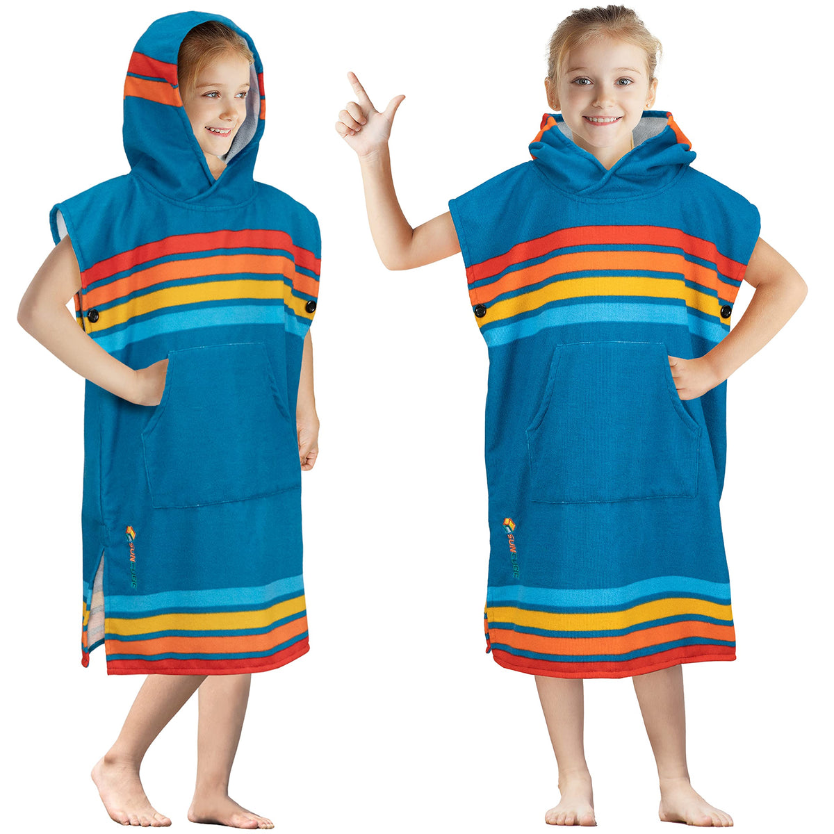 SUN CUBE kid changing robe poncho in sunset blue dries quickly after swimming