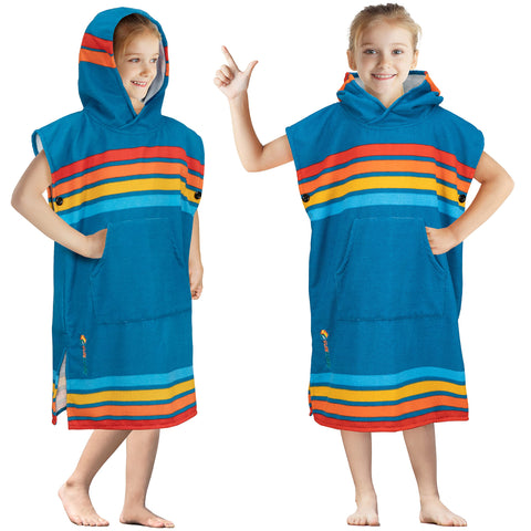 SUN CUBE kid changing robe poncho in sunset blue dries quickly after swimming