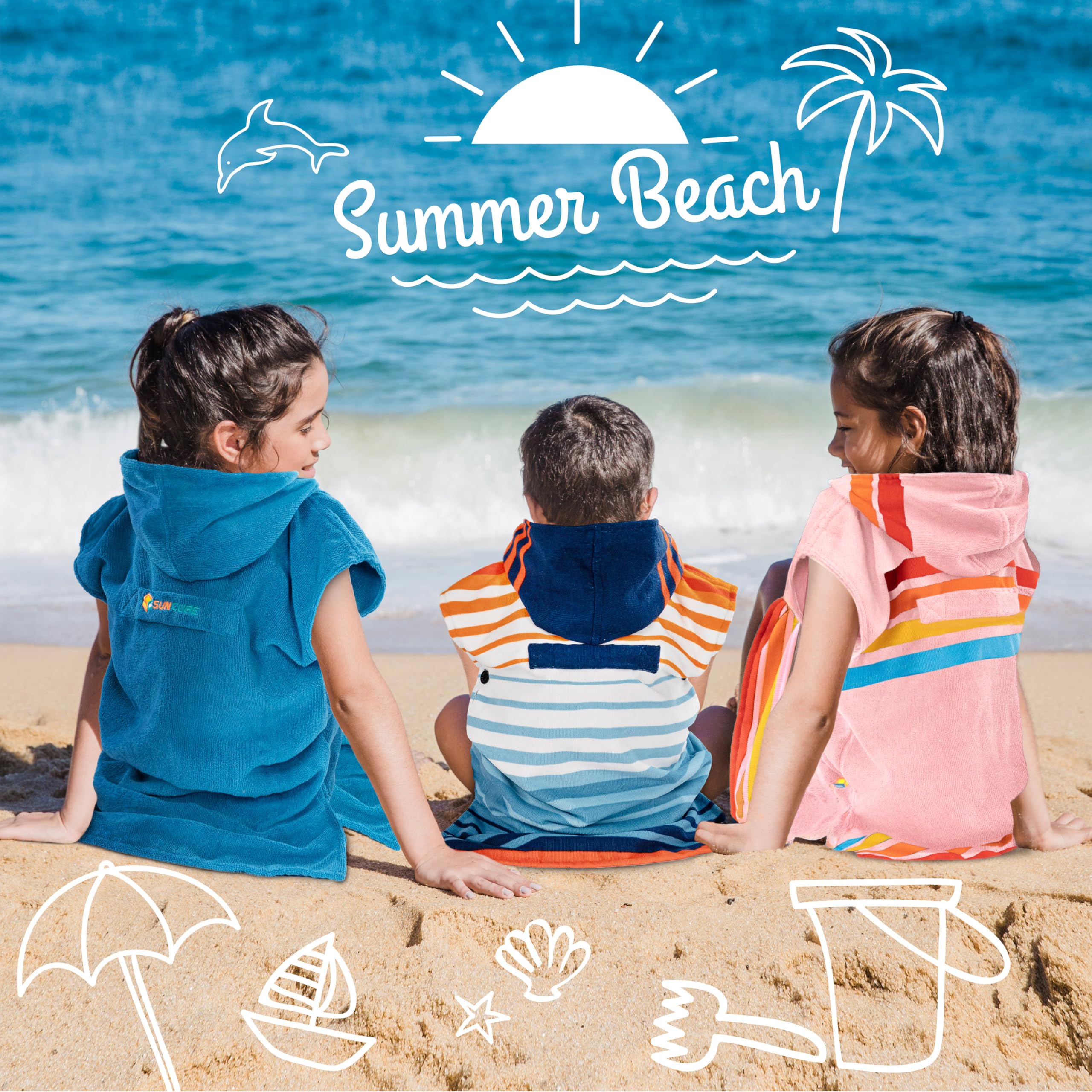 SUN CUBE Kids Changing Robe Sunset Pink after-swim dry robe, keeps kids warm and comfy.