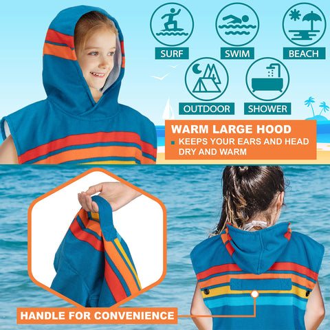 SUN CUBE kids surf poncho drying robe demonstrates easy changing outdoors