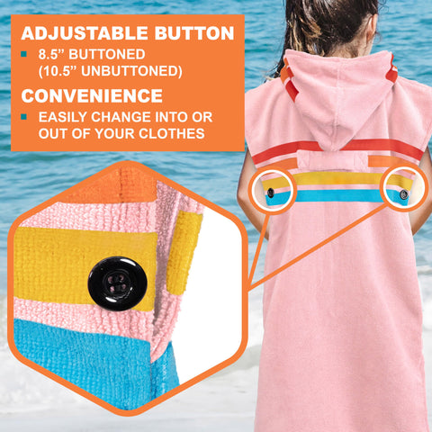 SUN CUBE Sunset Pink wide hood aids drying and warmth after waves.