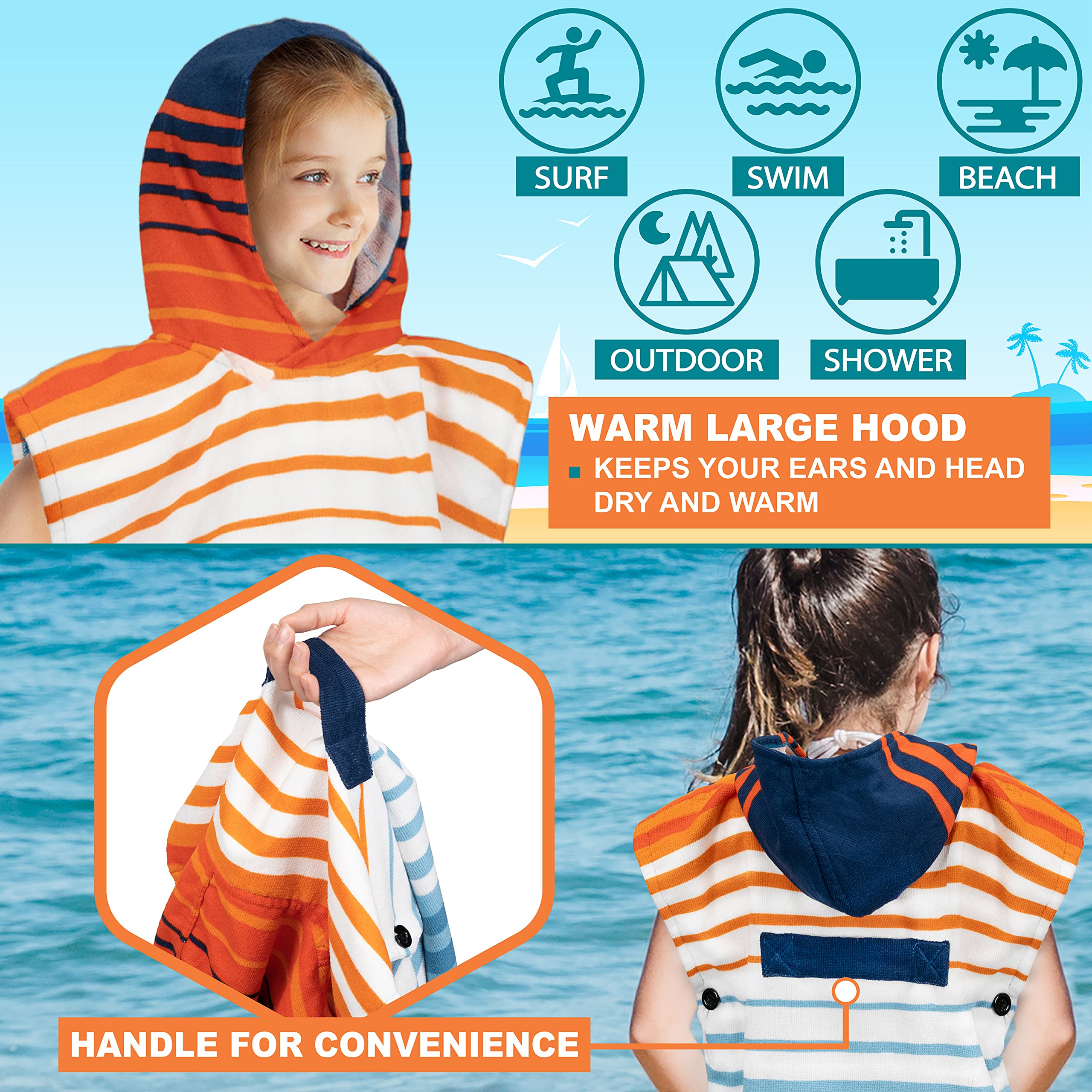 Sun Cube wearable towel with front pocket for goggles and sunscreen