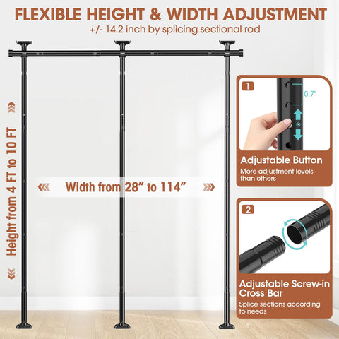 SUNALLY adjustable height-width stand shows versatile sizing for varied rooms and layouts.