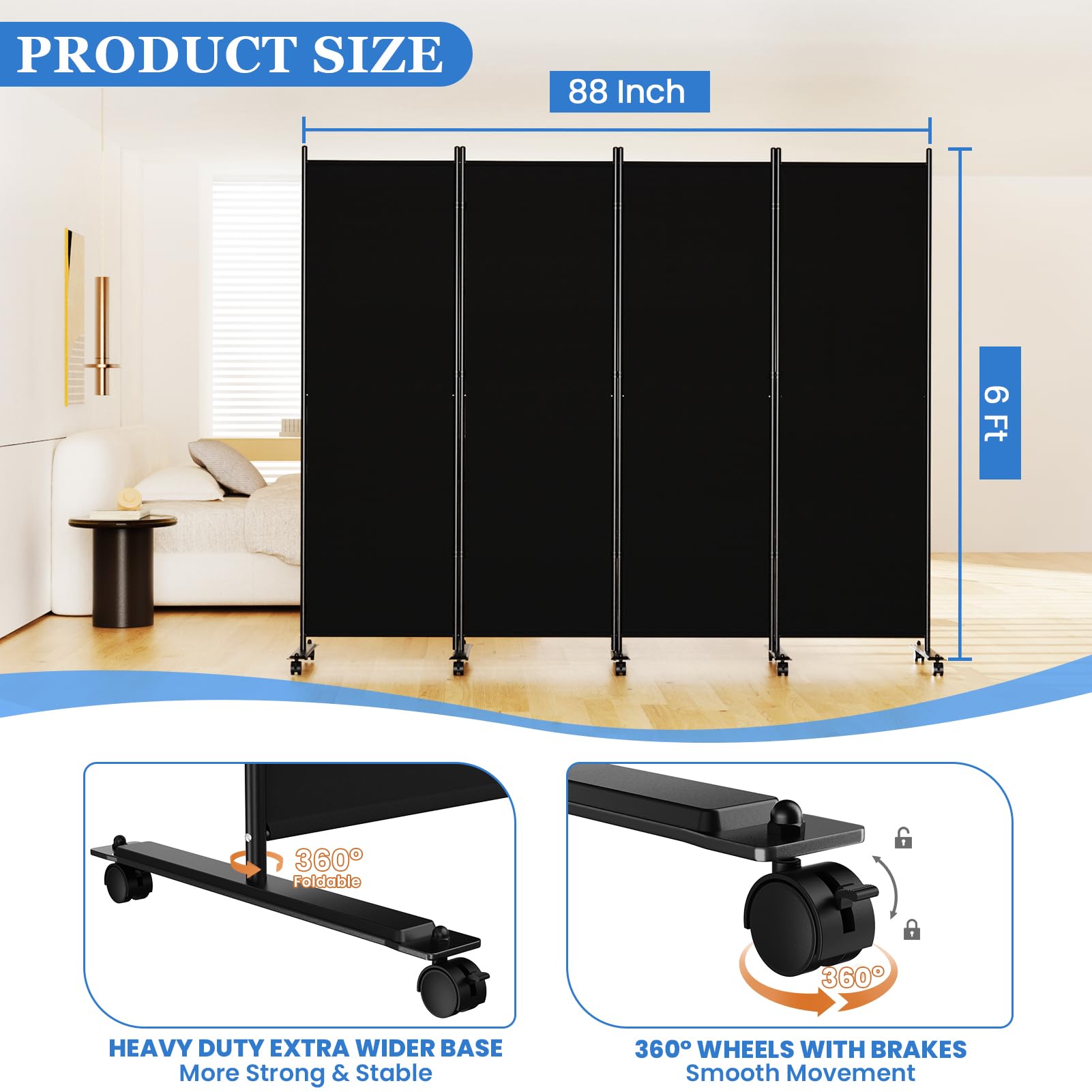 SUNALLY four-panel privacy divider 88w for flexible space separation.
