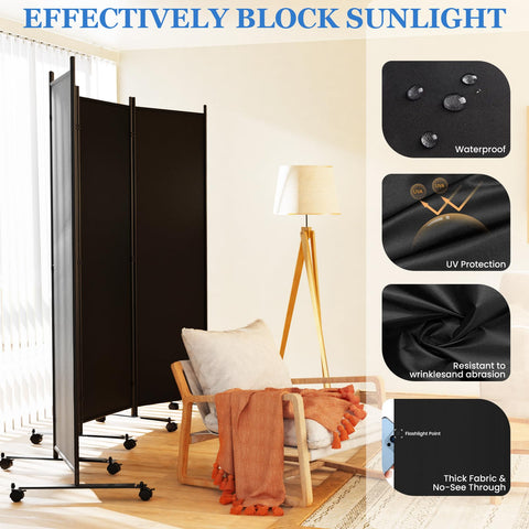 SUNALLY freestanding fabric wall divider black for versatile room zoning.