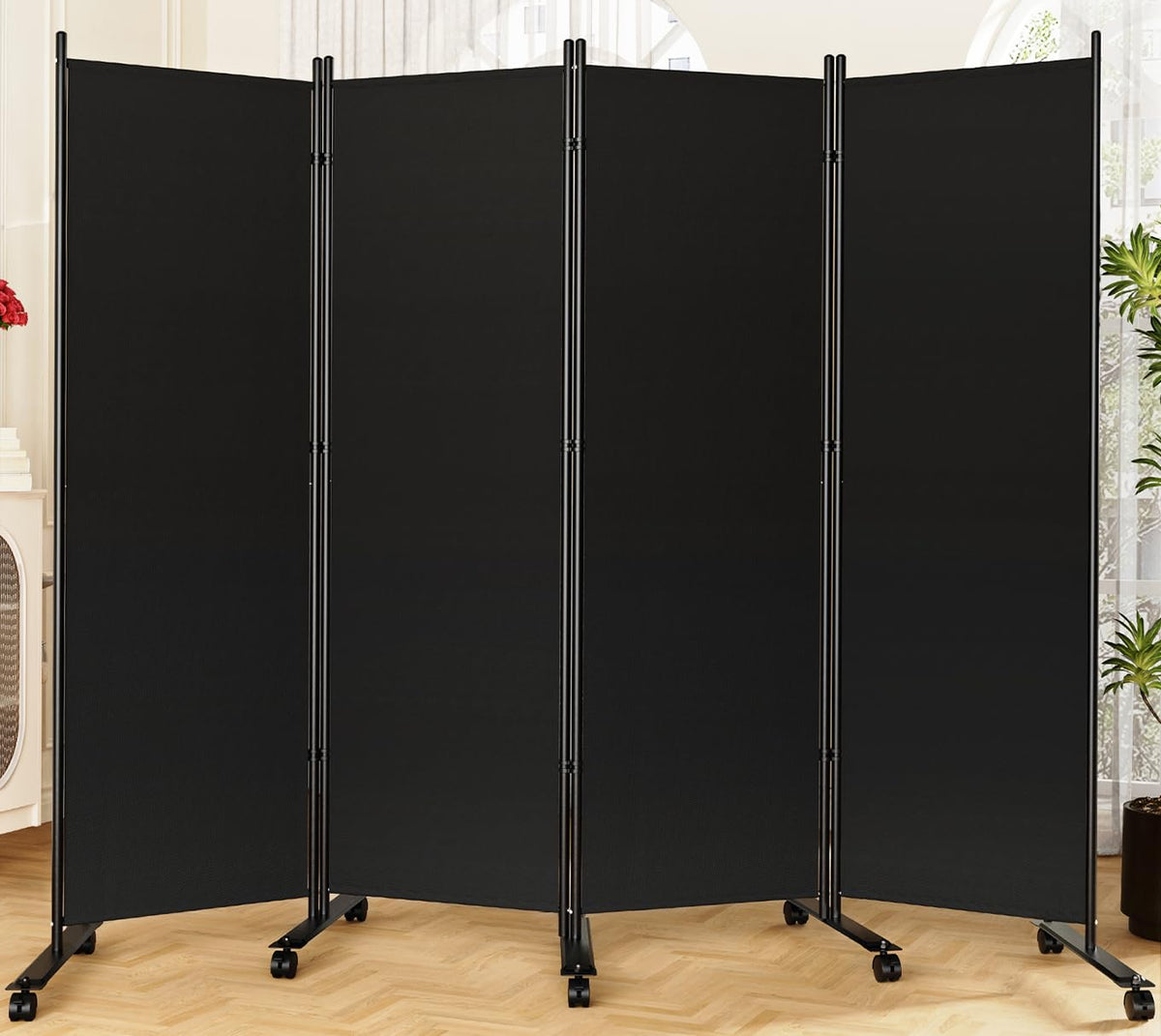 SUNALLY room divider 6ft folding privacy screen with silent wheels for easy room partition.