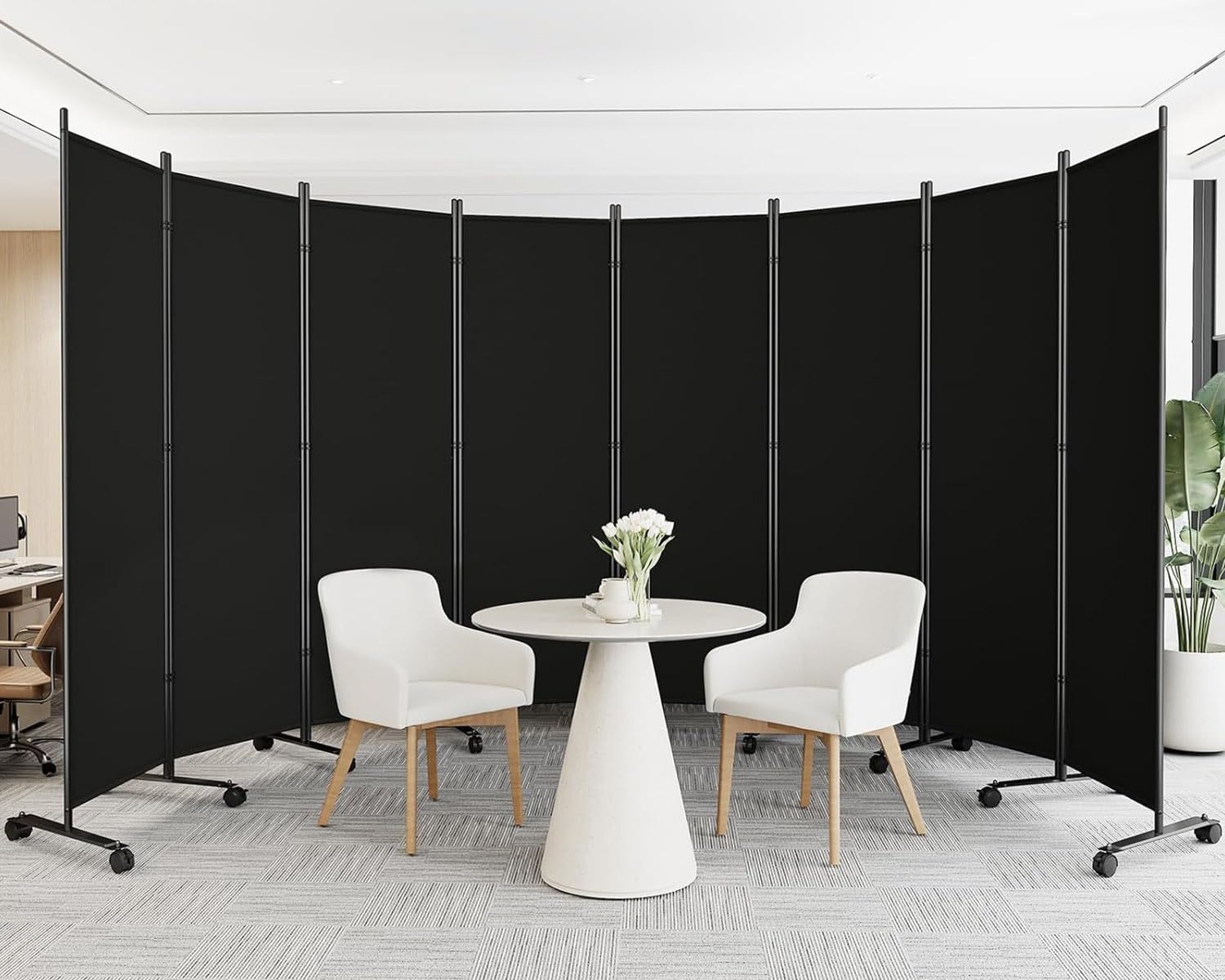 SUNALLY room divider 6ft folding privacy screen offers easy mobility for home and office.