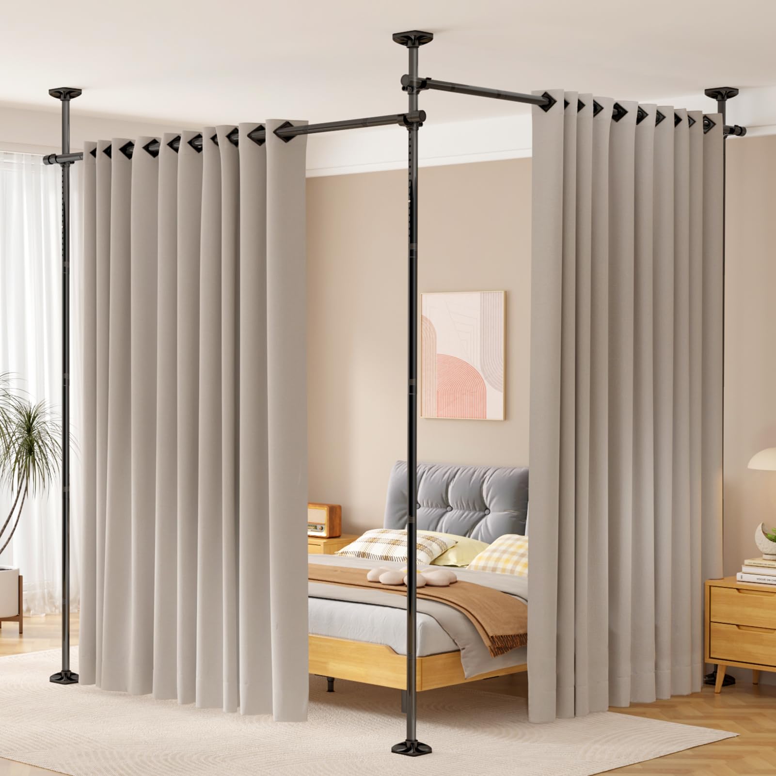 SUNALLY room divider no-drill rod demonstrates easy, hole-free installation for rental spaces.
