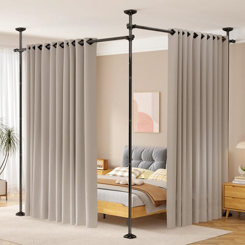 SUNALLY room divider no-drill rod demonstrates easy, hole-free installation for rental spaces.