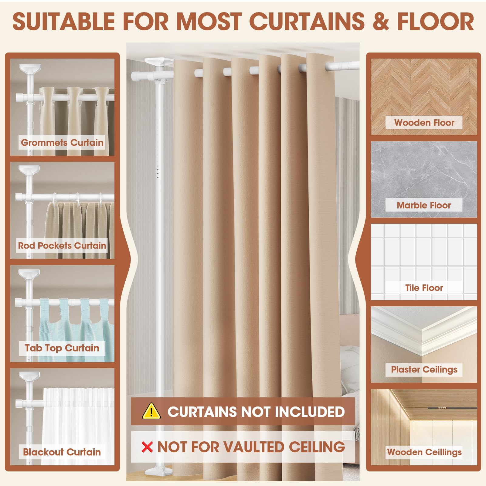 Sunally durable stainless steel supports a strong curtain setup