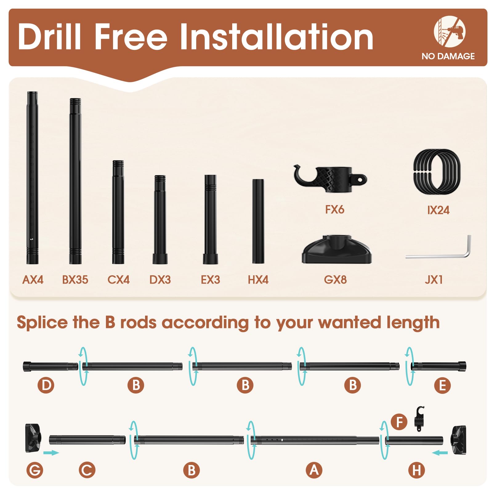 SUNALLY Room Divider Rod easy to install and remove for flexibility