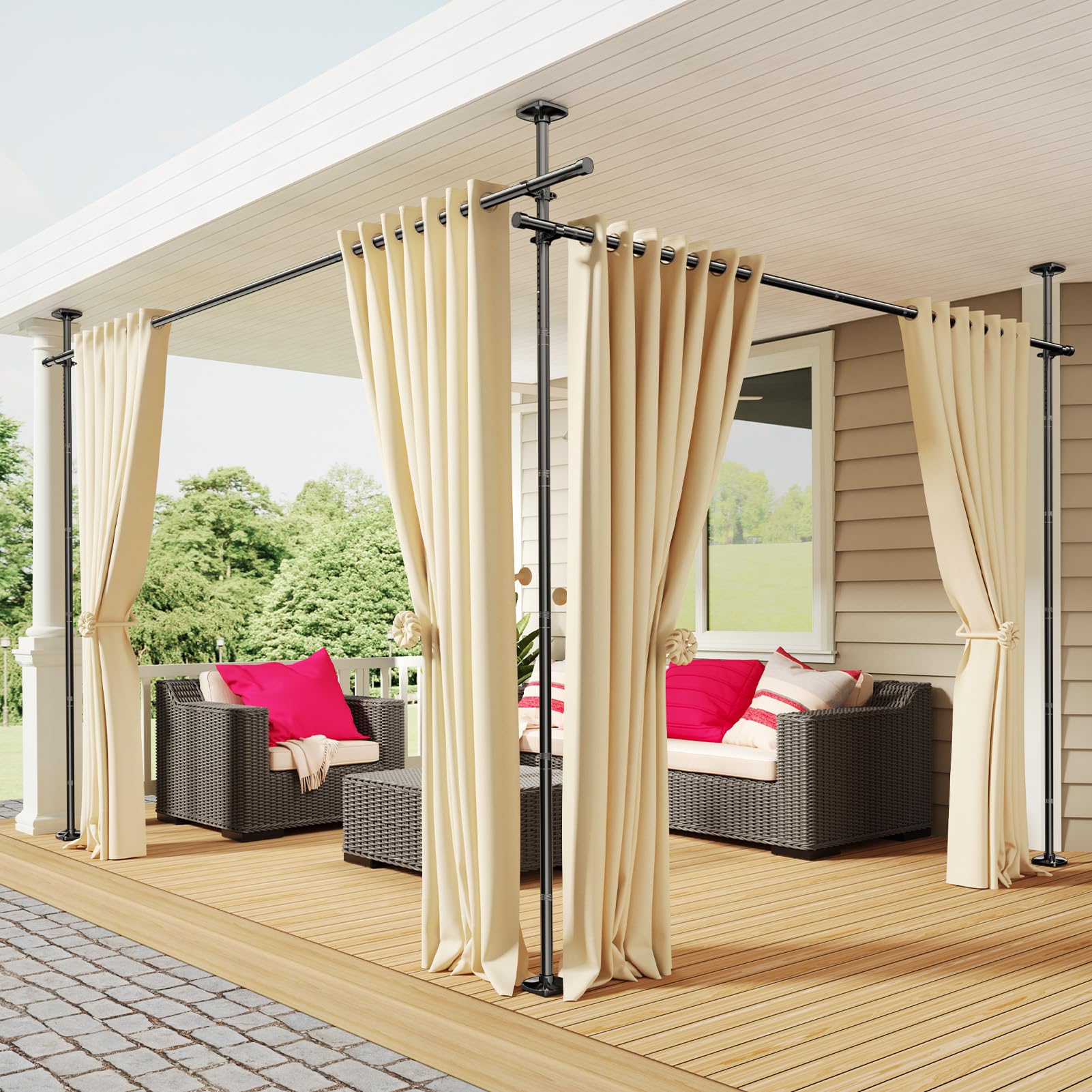 SUNALLY Room Divider Rod shows adjustable height for flexible space division