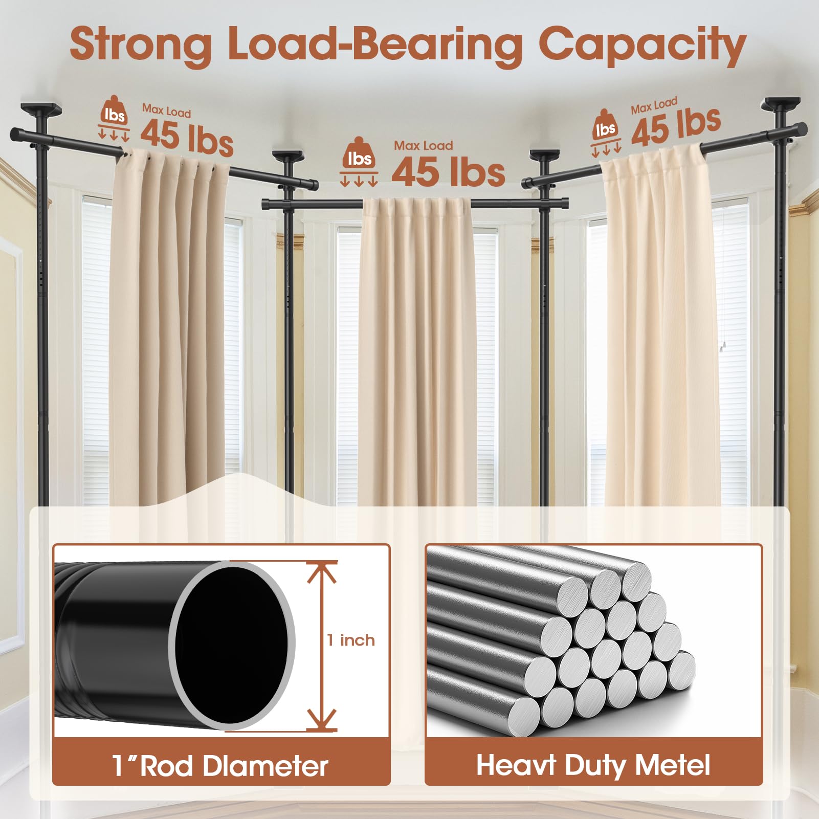SUNALLY Room Divider Rod supports up to 45 lb for various curtains