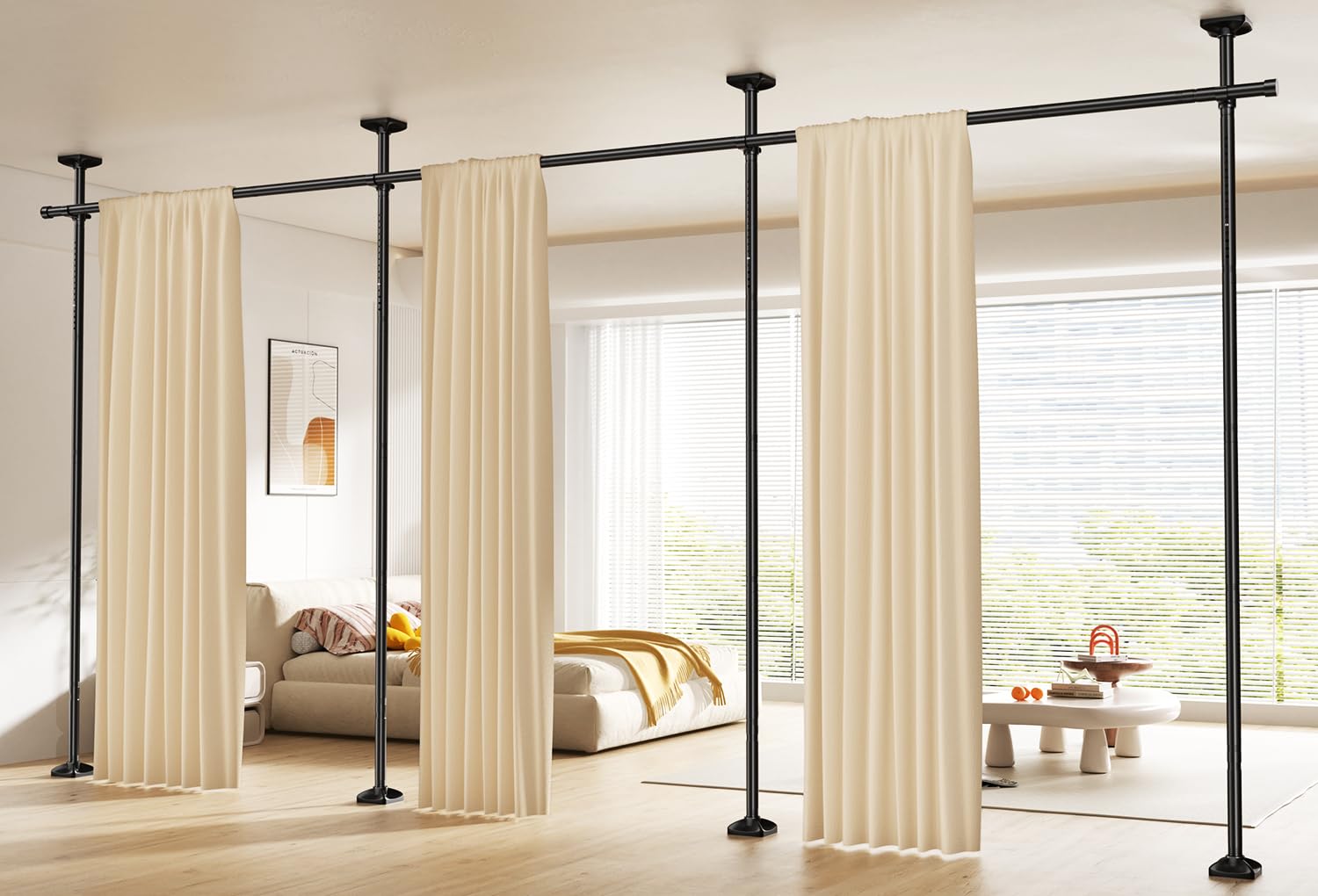 SUNALLY Room Divider Rod enables no drill installation for easy space separation