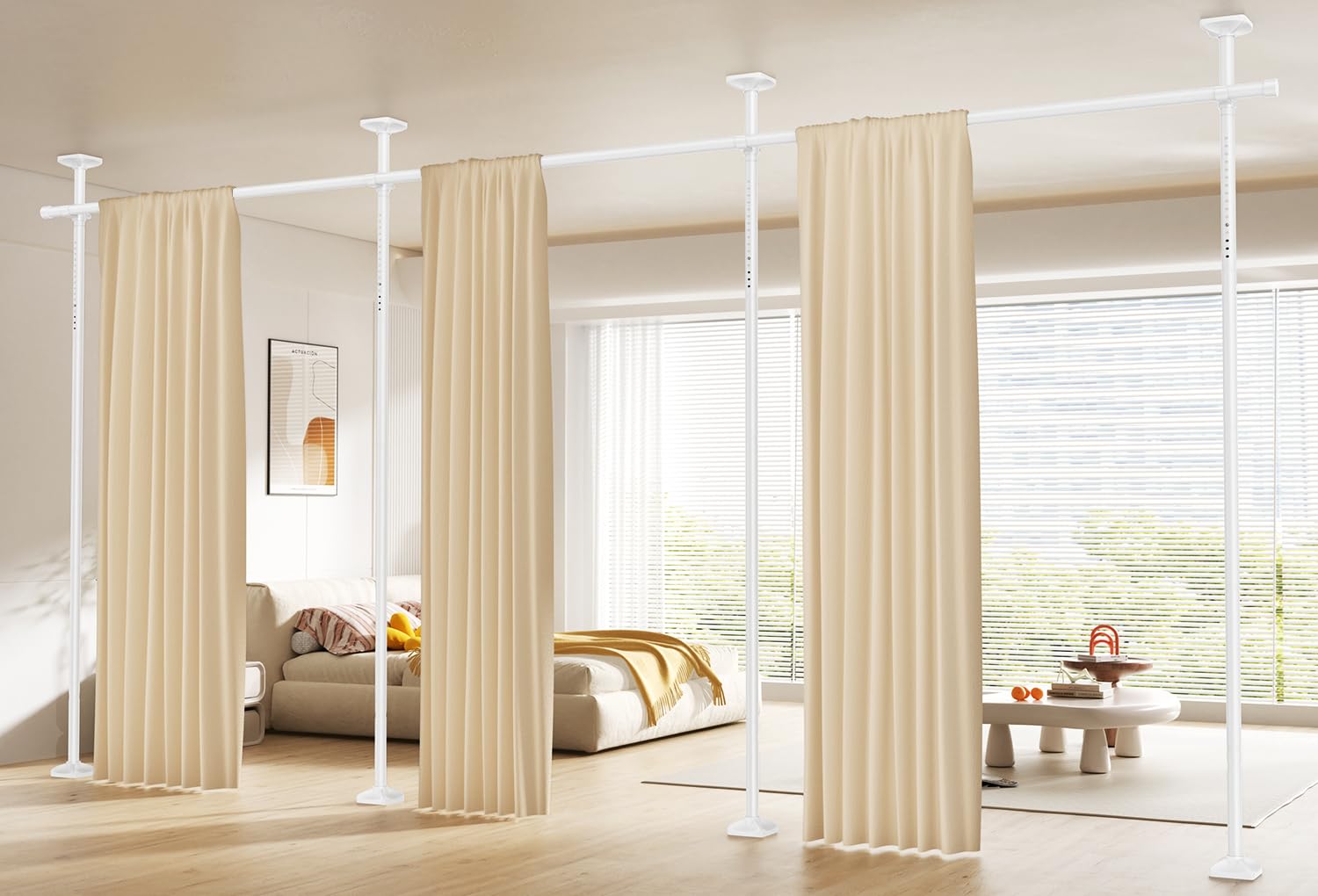 Sunally room divider rod no-drill solution for renters, quick privacy