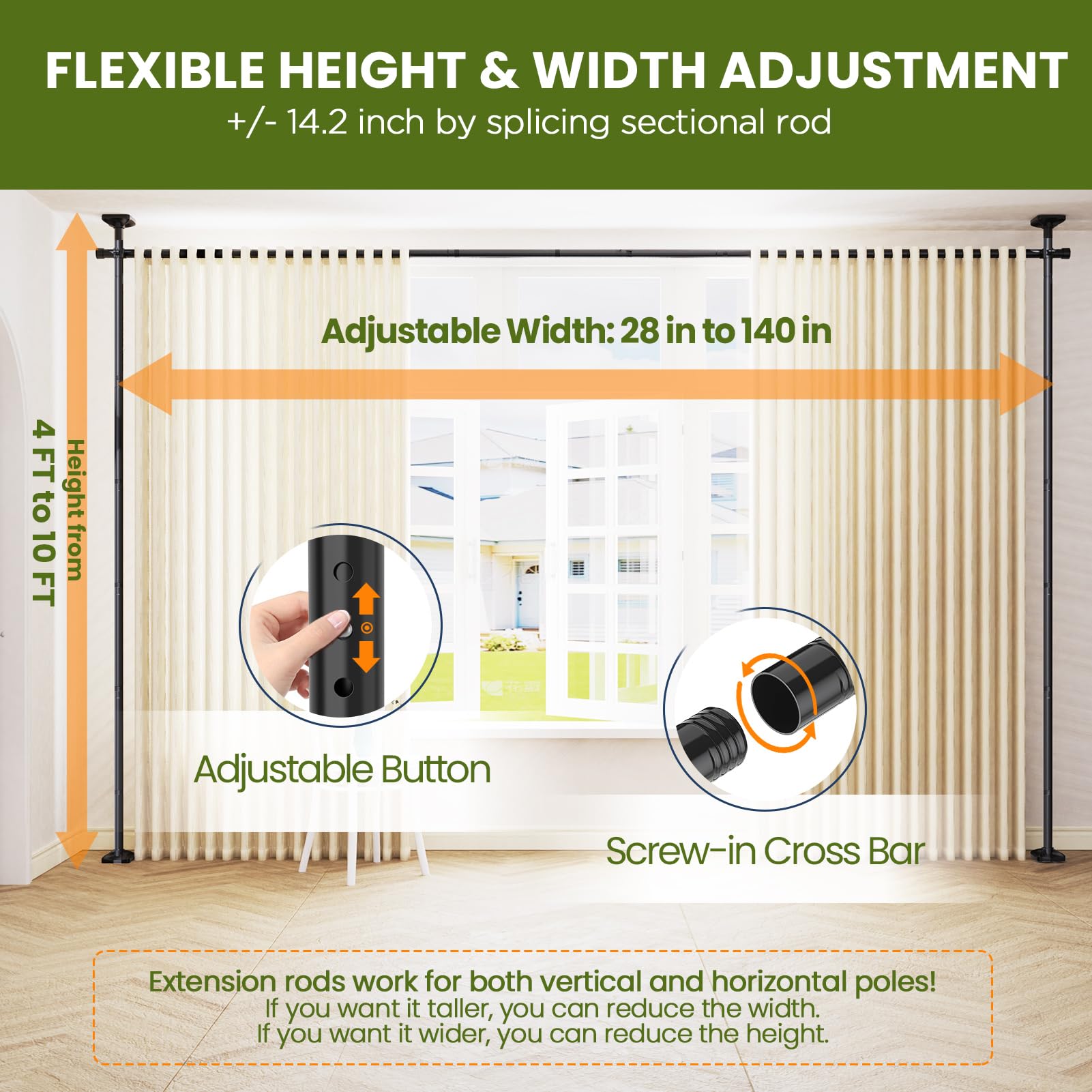 SUNALLY Room Divider Rod provides wide coverage for large rooms